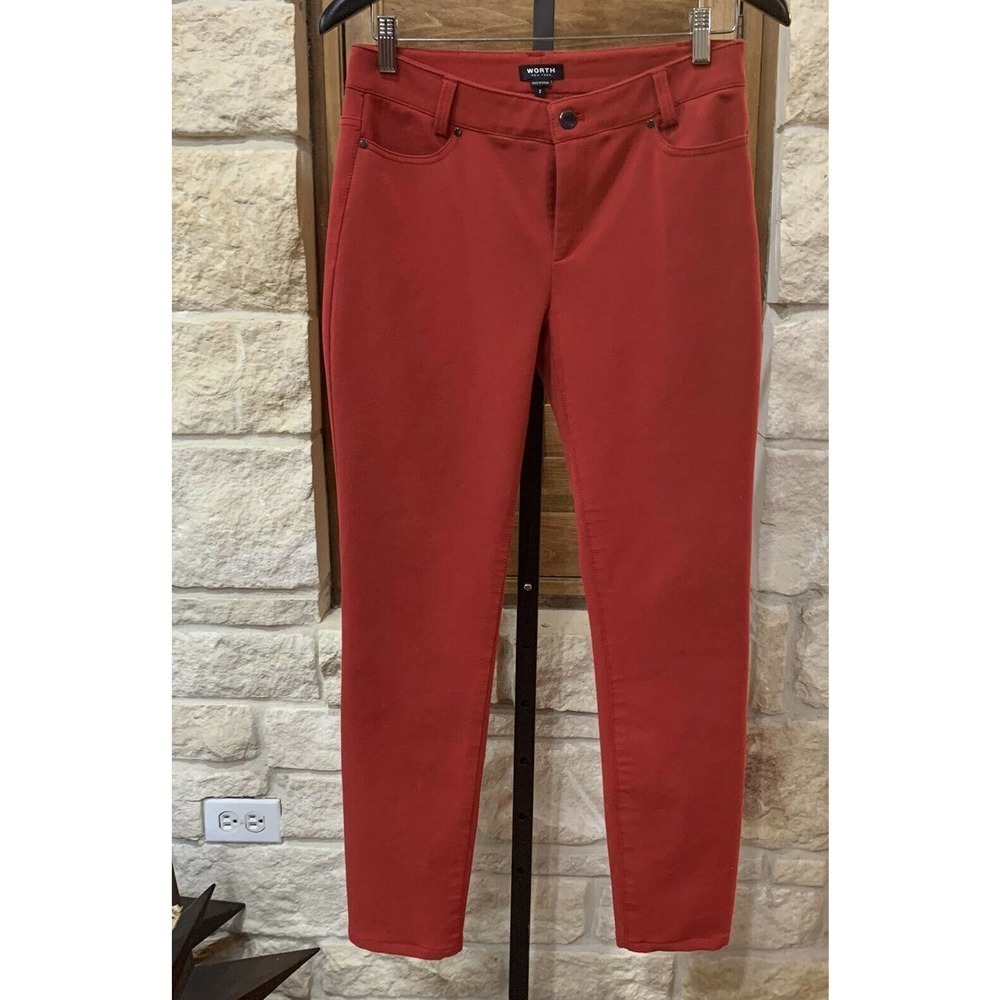 Worth New York Women’s Red Tapered Leg Denim Jeans Size 2 EUC